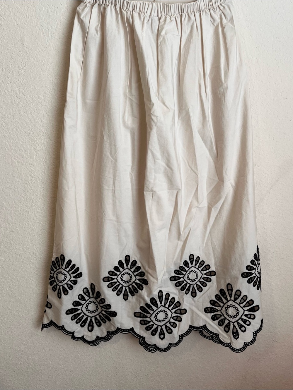 Universal Thread White Midi Skirt with Black Embroidered Hem